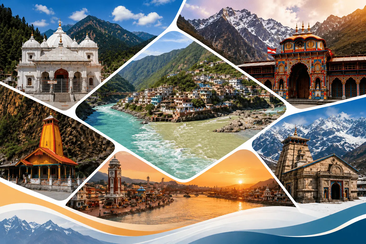 Char Dham Yatra helicopter tour covering Yamunotri, Gangotri, Kedarnath, and Badrinath shrines.