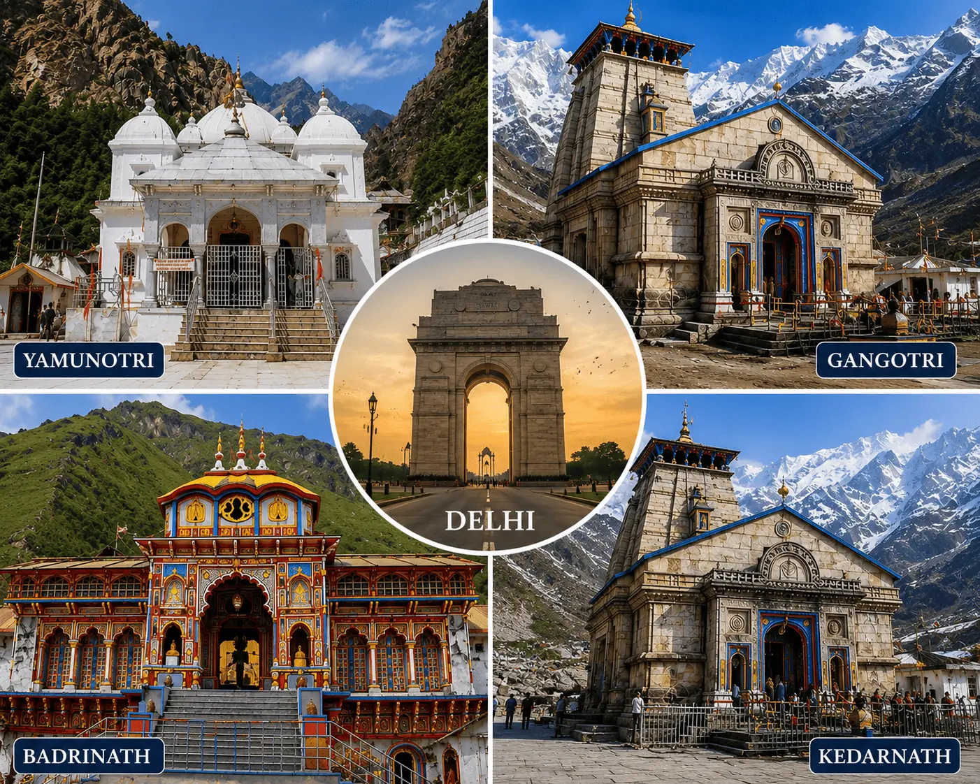 Premium Do Dham Yatra 2026 helicopter tour package featuring Gangotri, and Yamunotri temples.